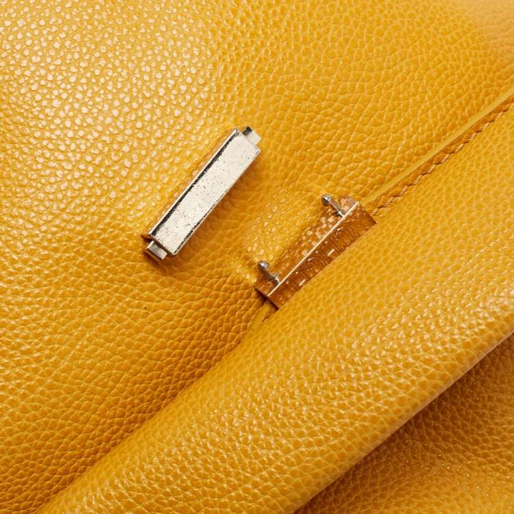 Pre Owned CH Carolina Herrera Yellow Leather Minuetto Flap Top Handle Bag