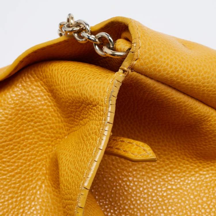 Pre Owned CH Carolina Herrera Yellow Leather Minuetto Flap Top Handle Bag