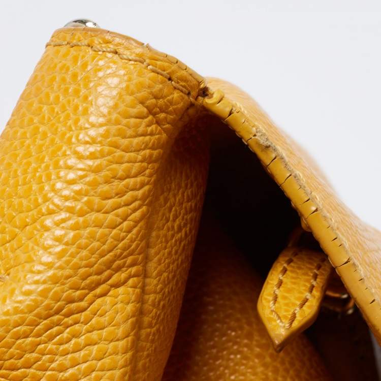 Pre Owned CH Carolina Herrera Yellow Leather Minuetto Flap Top Handle Bag