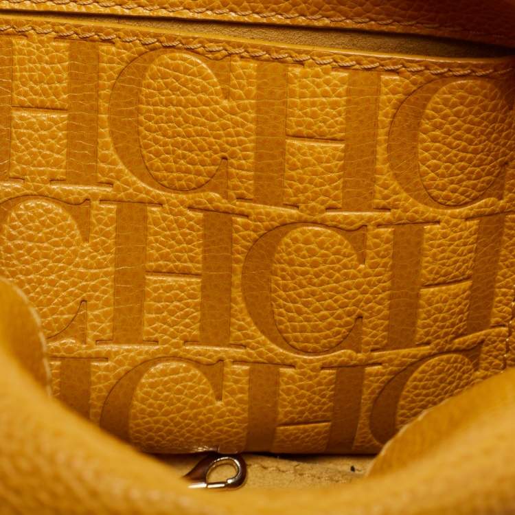 Pre Owned CH Carolina Herrera Yellow Leather Minuetto Flap Top Handle Bag