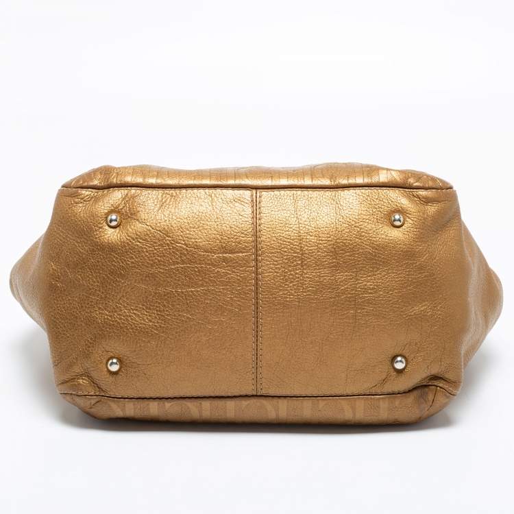 Pre Owned CH Carolina Herrera Gold Monogram Embossed Leather Audrey Tote