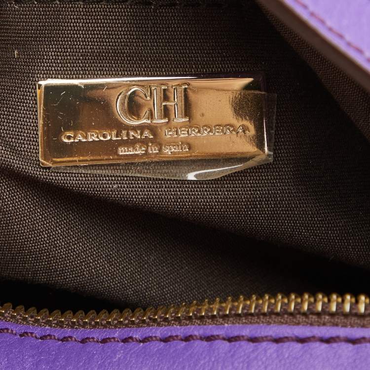 Pre Owned CH Carolina Herrera Beige/Purple Monogram Canvas and Leather Double Strap Hobo