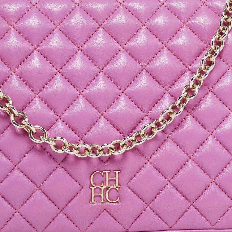 Pre Owned CH Carolina Herrera Purple Quilted Leather Flap Chain Shoulder Bag