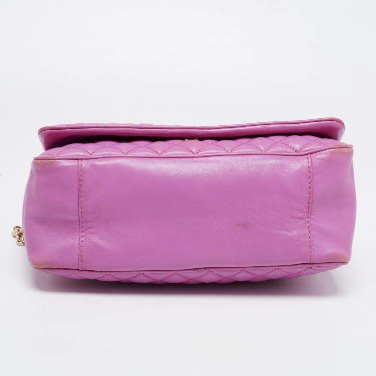 Pre Owned CH Carolina Herrera Purple Quilted Leather Flap Chain Shoulder Bag