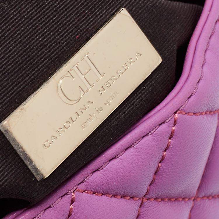 Pre Owned CH Carolina Herrera Purple Quilted Leather Flap Chain Shoulder Bag