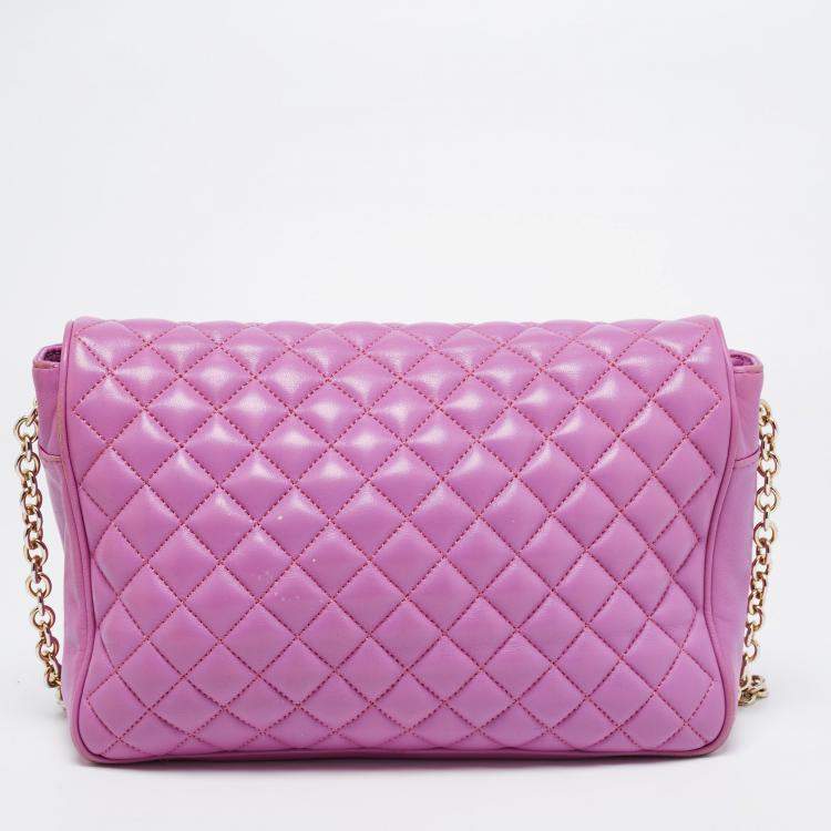 Pre Owned CH Carolina Herrera Purple Quilted Leather Flap Chain Shoulder Bag