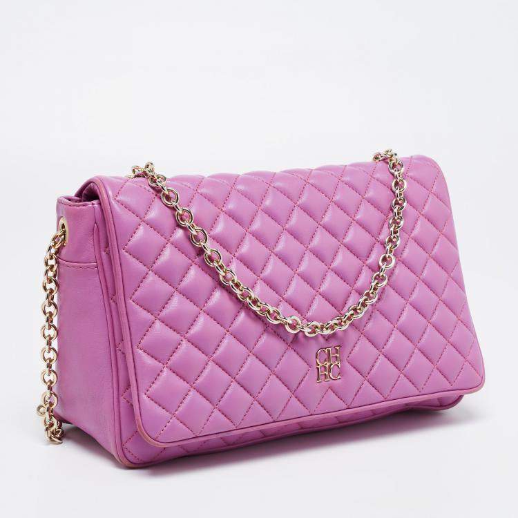 Pre Owned CH Carolina Herrera Purple Quilted Leather Flap Chain Shoulder Bag