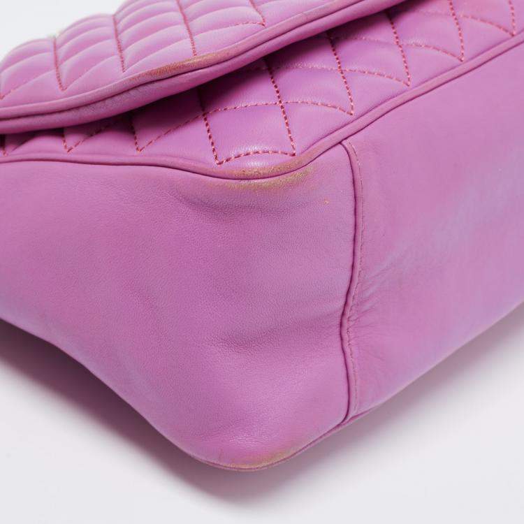 Pre Owned CH Carolina Herrera Purple Quilted Leather Flap Chain Shoulder Bag