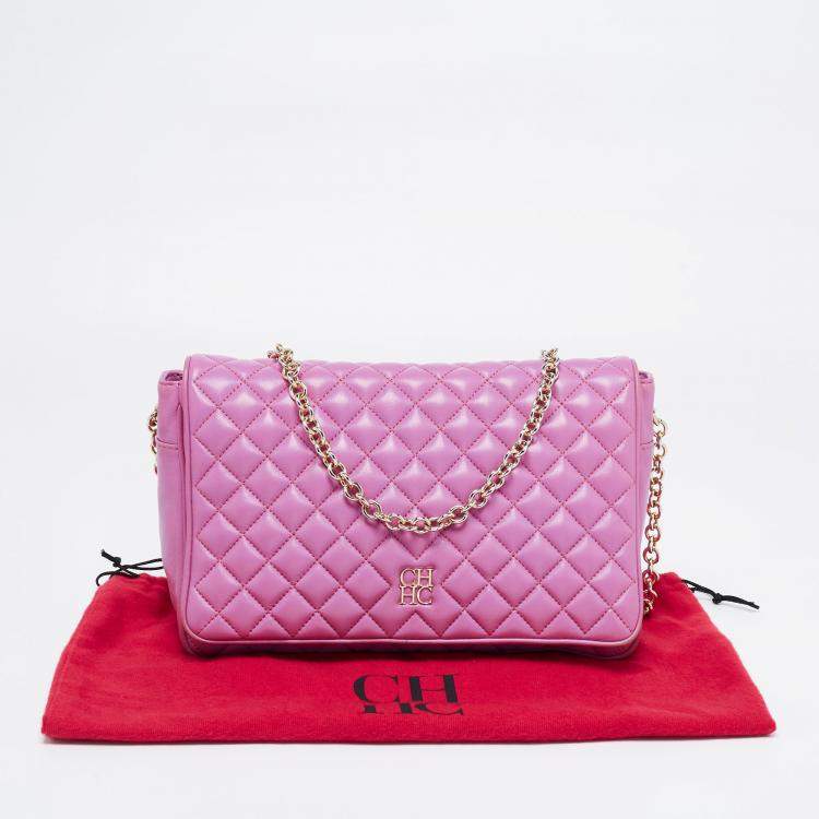 Pre Owned CH Carolina Herrera Purple Quilted Leather Flap Chain Shoulder Bag
