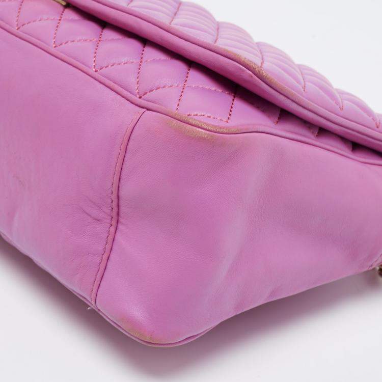 Pre Owned CH Carolina Herrera Purple Quilted Leather Flap Chain Shoulder Bag