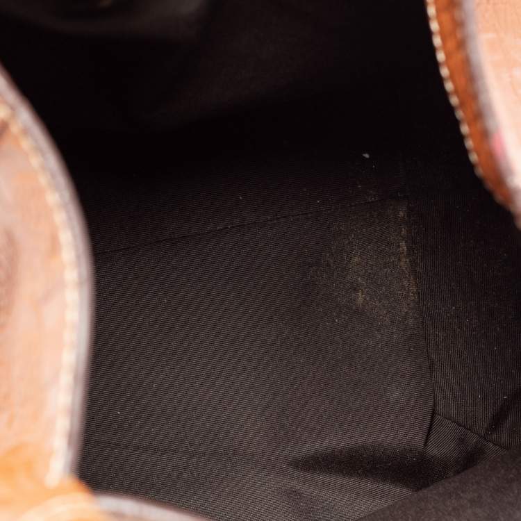 Pre Owned CH Carolina Herrera Brown Monogram Embossed Leather Matryoshka Tote