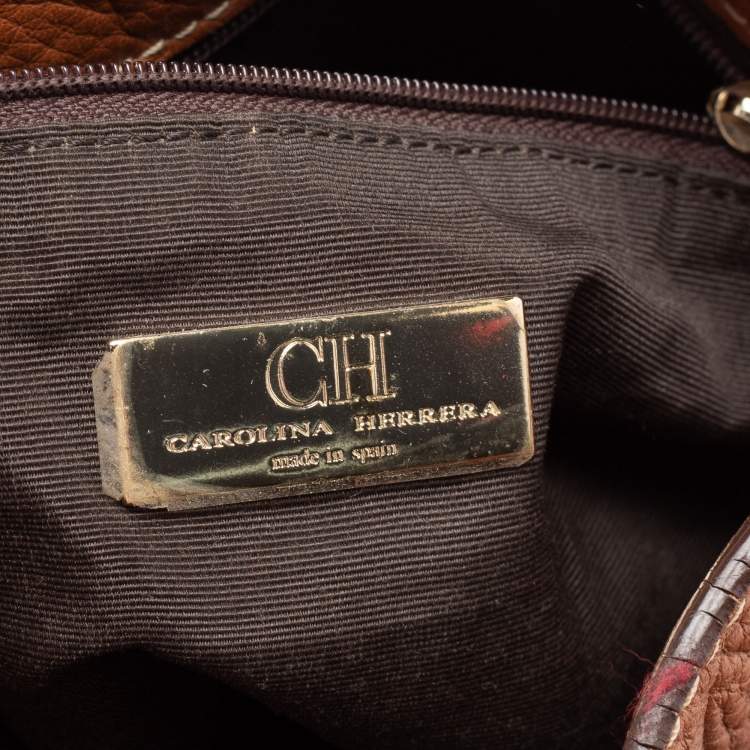 Pre Owned CH Carolina Herrera Brown Monogram Embossed Leather Matryoshka Tote