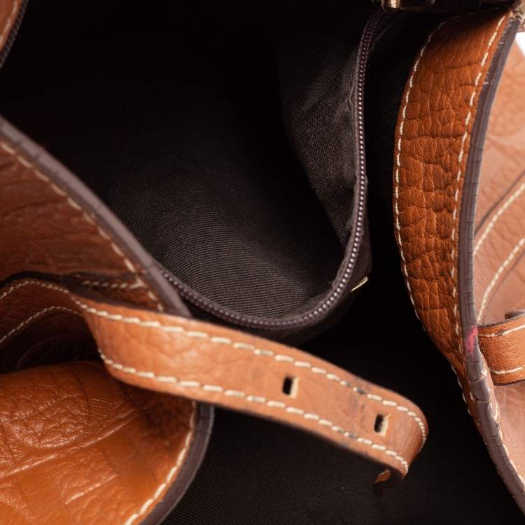 Pre Owned CH Carolina Herrera Brown Monogram Embossed Leather Matryoshka Tote
