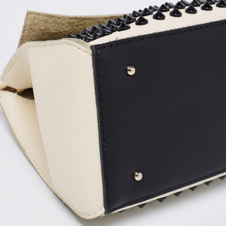 Pre Owned CH Carolina Herrera White/Black Leather Studded Crossbody Bag