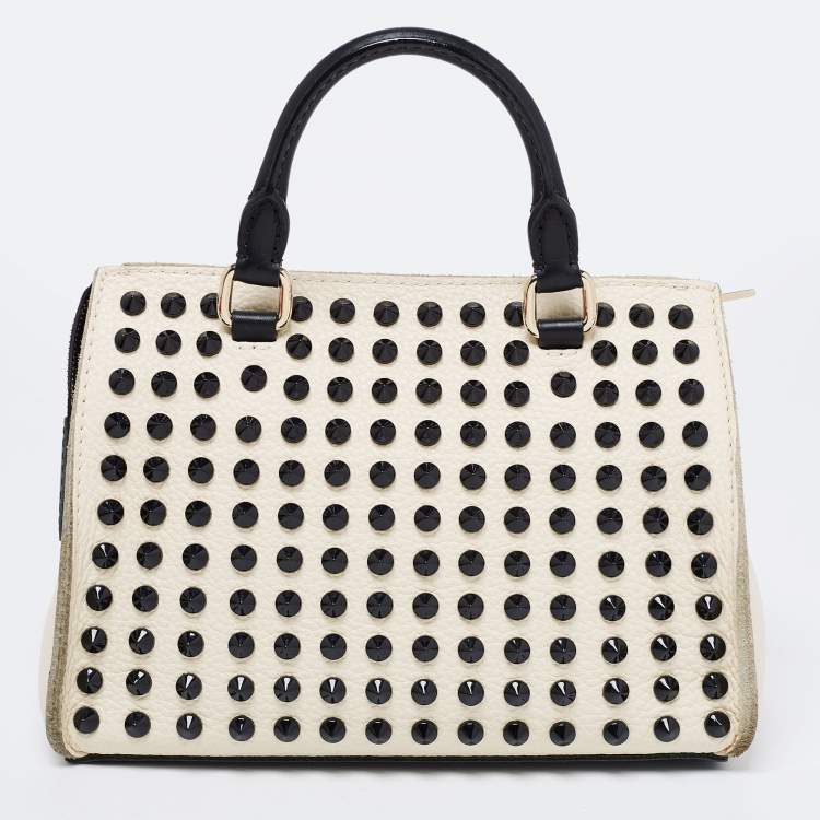 Pre Owned CH Carolina Herrera White/Black Leather Studded Crossbody Bag