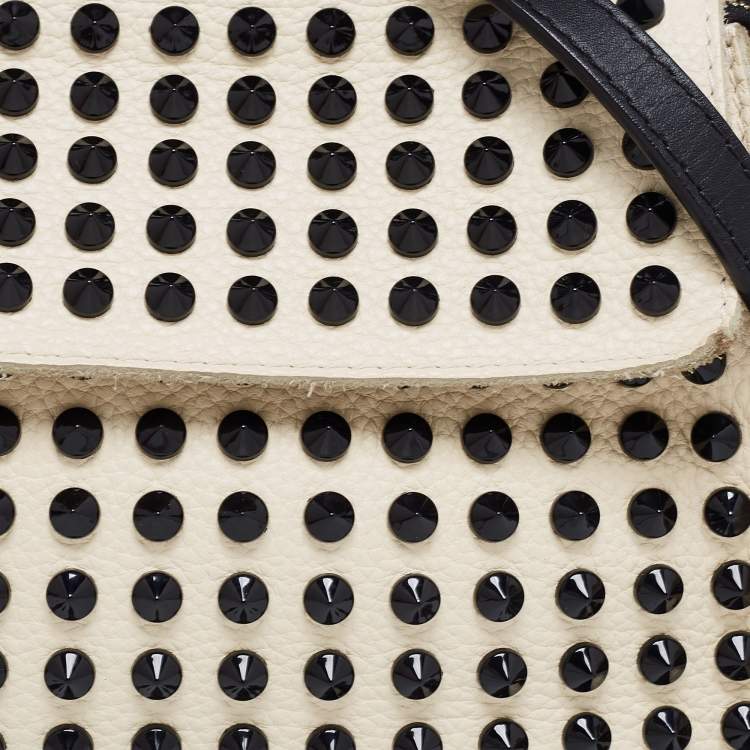 Pre Owned CH Carolina Herrera White/Black Leather Studded Crossbody Bag