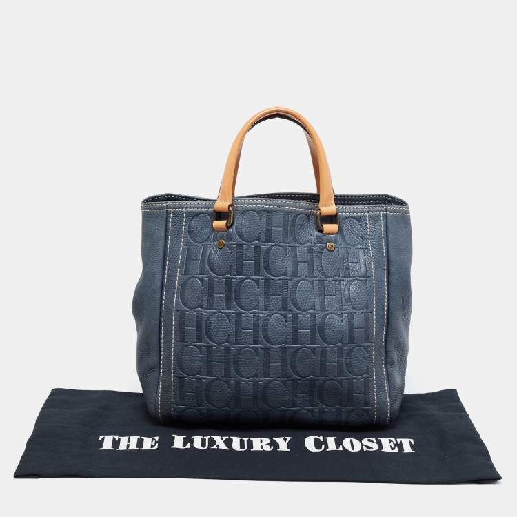 Pre Owned CH Carolina Herrera Blue/Beige Monogram Leather Andy Tote