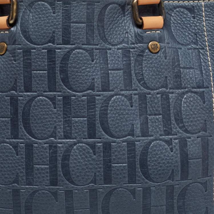 Pre Owned CH Carolina Herrera Blue/Beige Monogram Leather Andy Tote