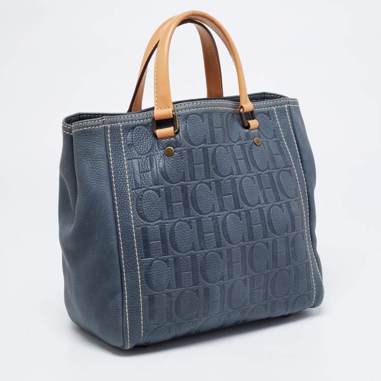 Pre Owned CH Carolina Herrera Blue/Beige Monogram Leather Andy Tote