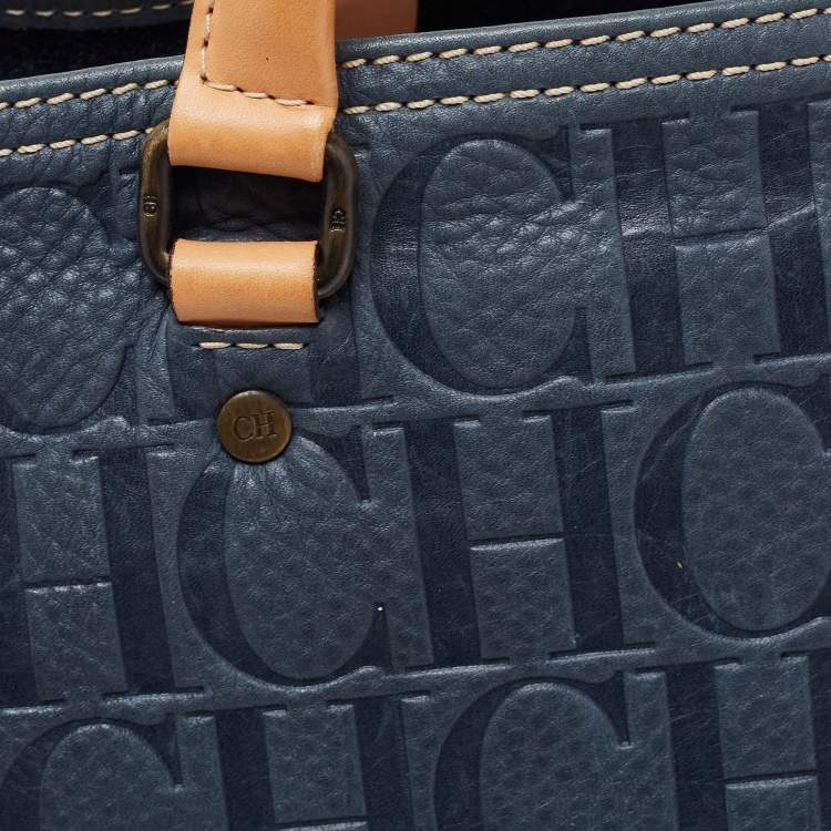 Pre Owned CH Carolina Herrera Blue/Beige Monogram Leather Andy Tote