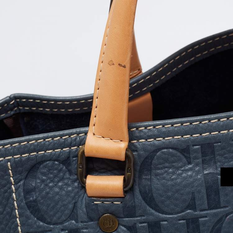 Pre Owned CH Carolina Herrera Blue/Beige Monogram Leather Andy Tote