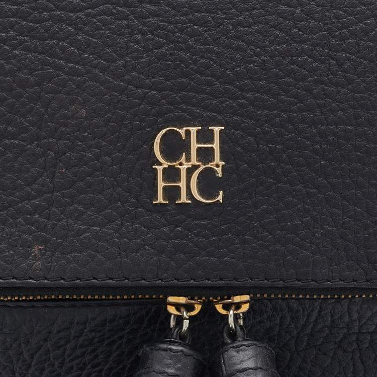 Pre Owned CH Carolina Herrera Black Leather Tassel Shoulder Bag
