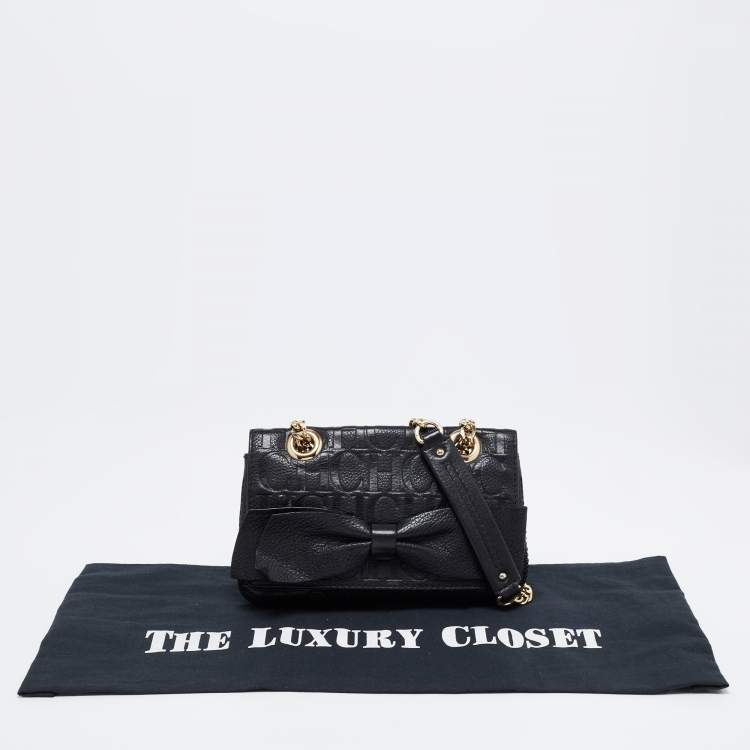 مملوكة مسبقًا CH Carolina Herrera Black Monogram Embossed Leather  Mini Audrey Shoulder Bag