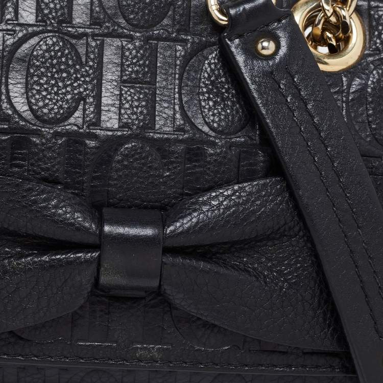 مملو�كة مسبقًا CH Carolina Herrera Black Monogram Embossed Leather  Mini Audrey Shoulder Bag