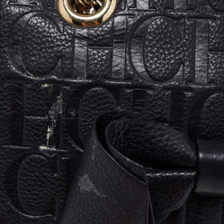 مملوكة مسبقًا CH Carolina Herrera Black Monogram Embossed Leather  Mini Audrey Shoulder Bag