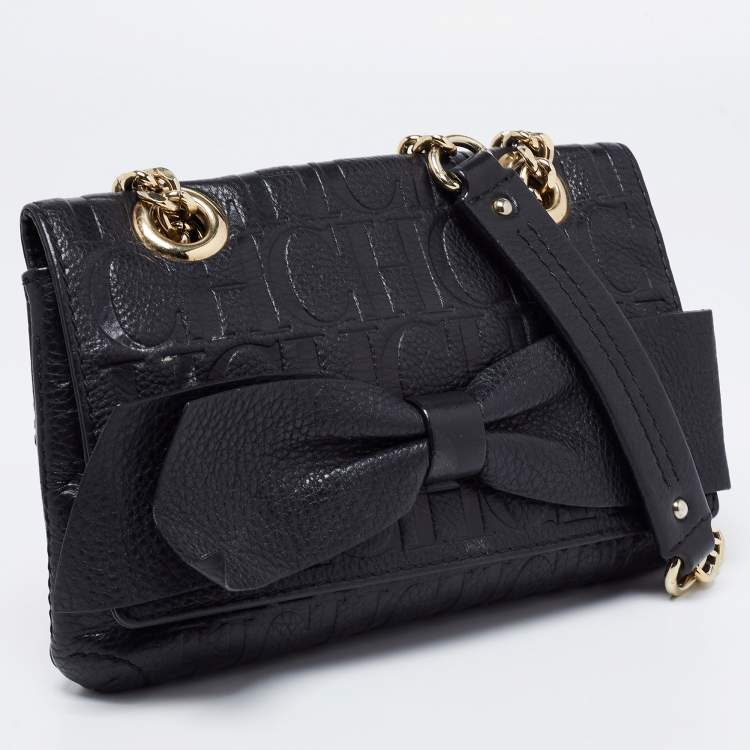 مملوكة مسبقًا CH Carolina Herrera Black Monogram Embossed Leather  Mini Audrey Shoulder Bag