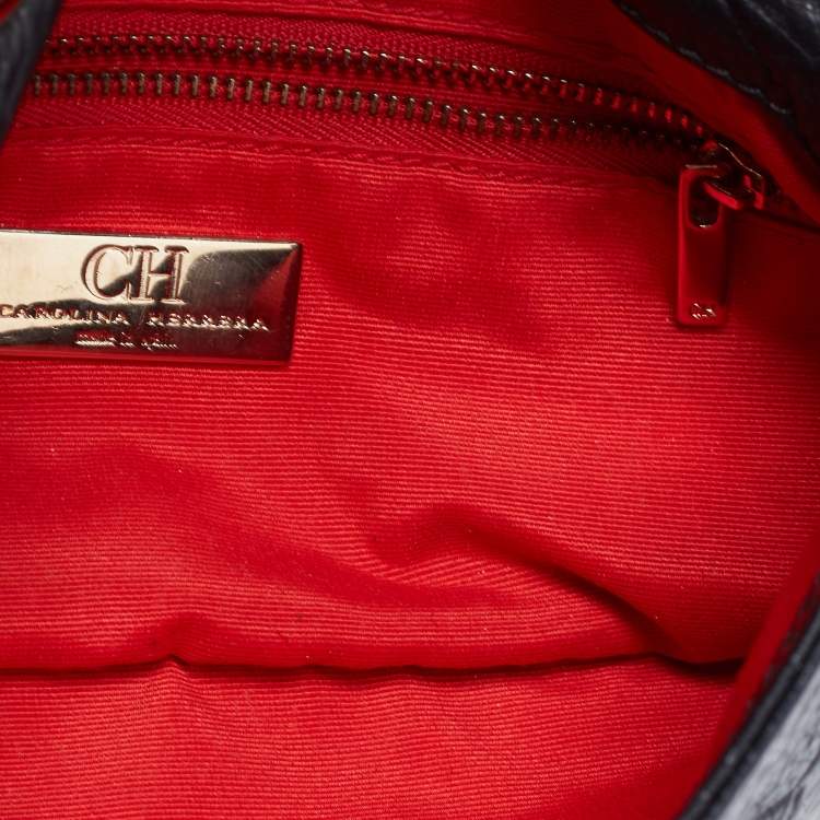 مملوكة مسبقًا CH Carolina Herrera Black Monogram Embossed Leather  Mini Audrey Shoulder Bag