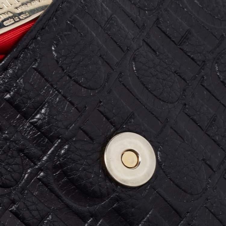 مملوكة مسبقًا CH Carolina Herrera Black Monogram Embossed Leather  Mini Audrey Shoulder Bag