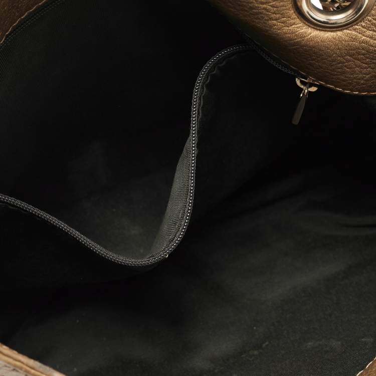 Pre Owned CH Carolina Herrera Gold Monogram Leather Audrey Shoulder Bag