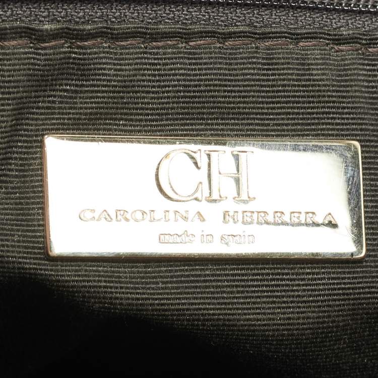 Pre Owned CH Carolina Herrera Gold Monogram Leather Audrey Shoulder Bag
