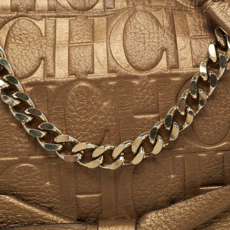 Pre Owned CH Carolina Herrera Gold Monogram Leather Audrey Shoulder Bag