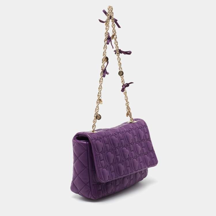 مملوكة مسبقًا CH Carolina Herrera Purple Monogram Leather Shoulder Bag