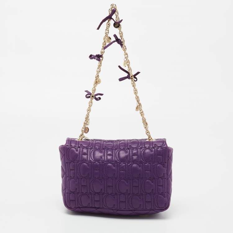 مملوكة مسبقًا CH Carolina Herrera Purple Monogram Leather Shoulder Bag