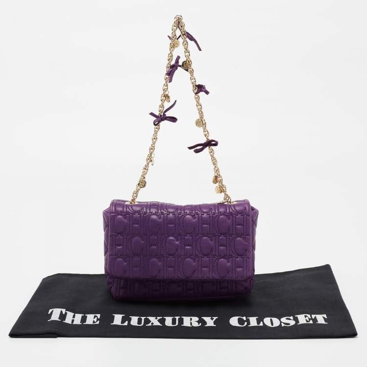 مملوكة مسبقًا CH Carolina Herrera Purple Monogram Leather Shoulder Bag