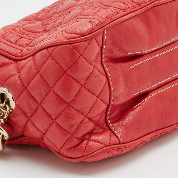 Pre Owned CH Carolina Herrera Red Quilted Leather Chain Shoulder Bag