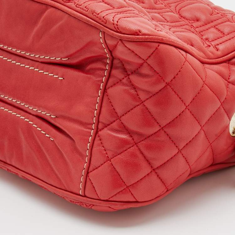 Pre Owned CH Carolina Herrera Red Quilted Leather Chain Shoulder Bag