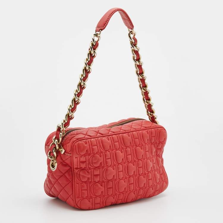 Pre Owned CH Carolina Herrera Red Quilted Leather Chain Shoulder Bag
