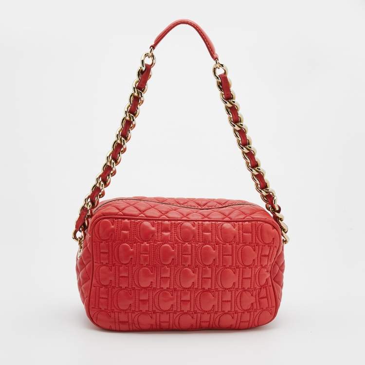 Pre Owned CH Carolina Herrera Red Quilted Leather Chain Shoulder Bag