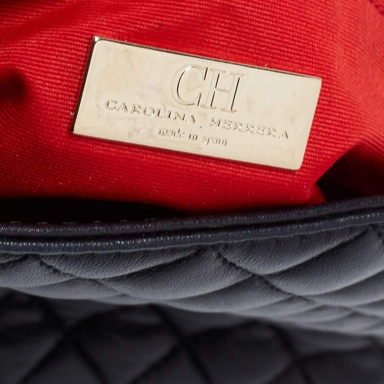 Pre Owned CH Carolina Herrera Black Quilted Leather Flap Chain Shoulder Bag