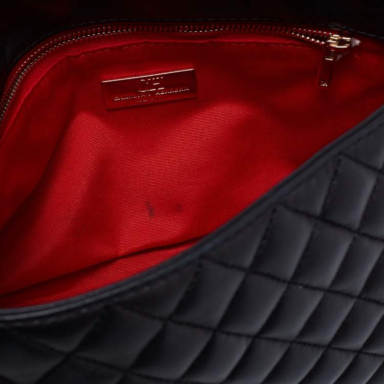 Pre Owned CH Carolina Herrera Black Quilted Leather Flap Chain Shoulder Bag