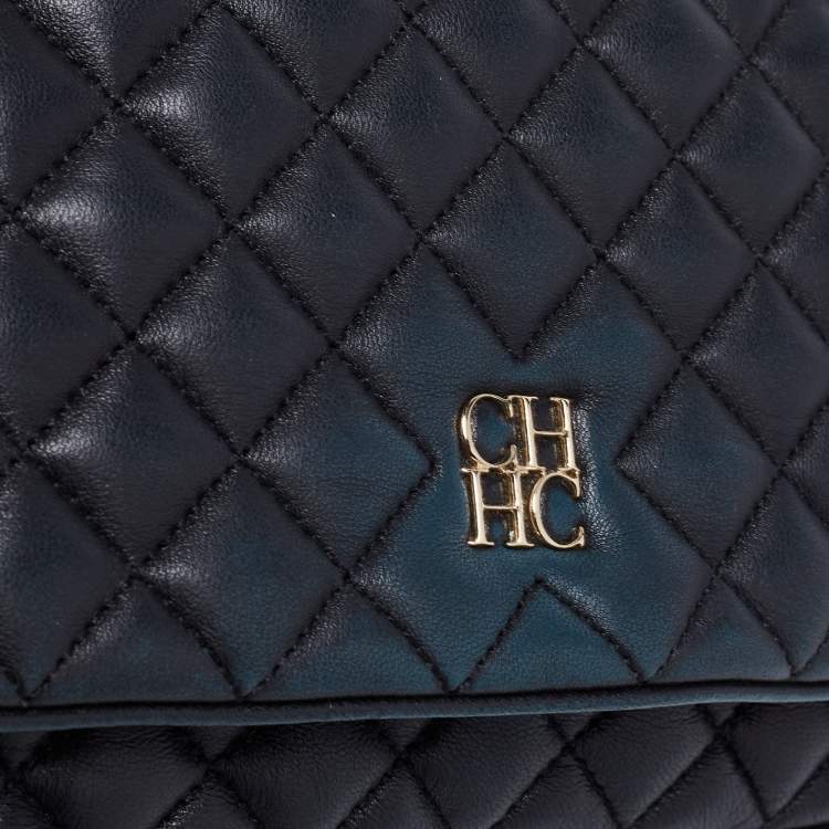 Pre Owned CH Carolina Herrera Black Quilted Leather Flap Chain Shoulder Bag