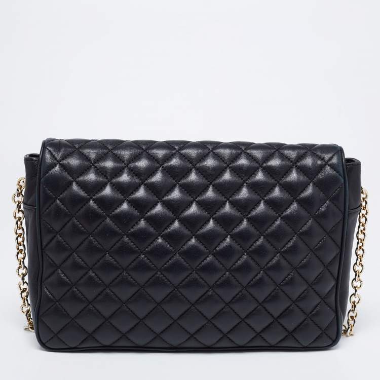 Pre Owned CH Carolina Herrera Black Quilted Leather Flap Chain Shoulder Bag