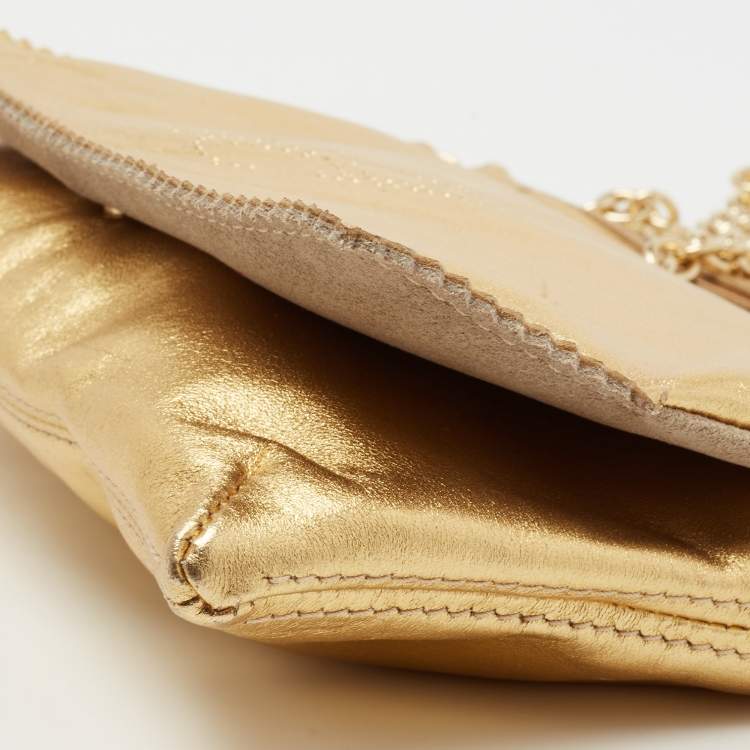 Pre Owned CH Carolina Herrera Metallic Gold Leather Tassel Chain Crossbody Bag