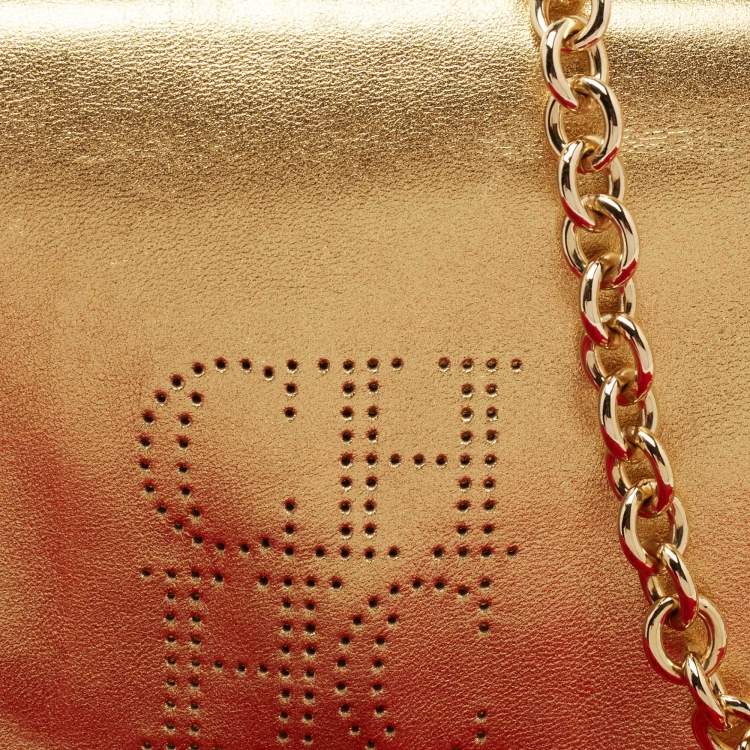 Pre Owned CH Carolina Herrera Metallic Gold Leather Tassel Chain Crossbody Bag