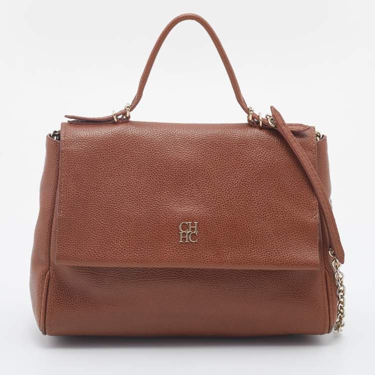 Pre Owned CH Carolina Herrera Brown Leather Minueto Flap Bag
