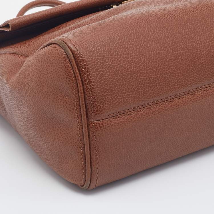 Pre Owned CH Carolina Herrera Brown Leather Minueto Flap Bag